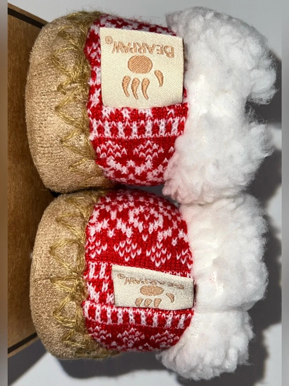 BearPaw Red Fair Isle Sherpa-Trim Baby Slippers